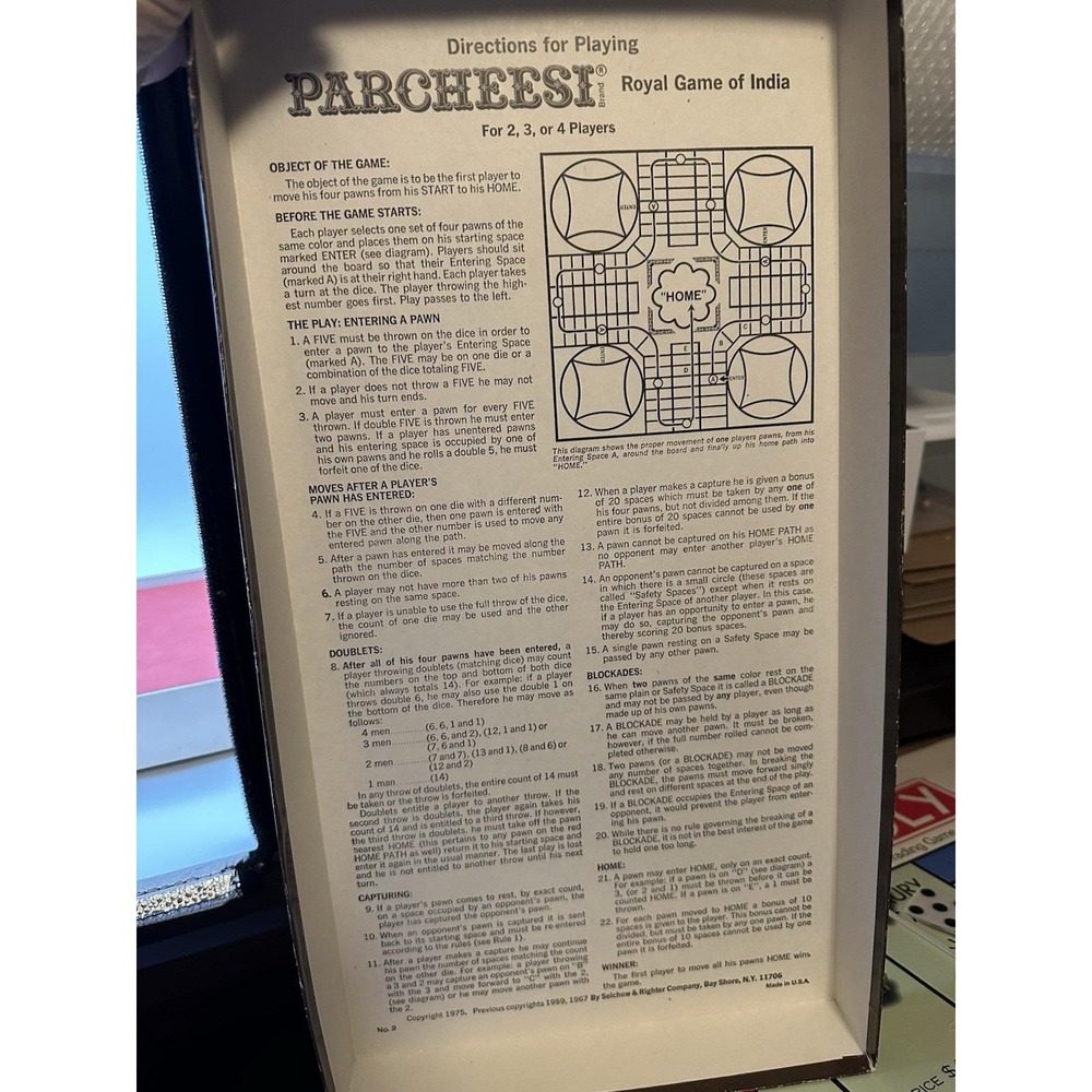 Vintage Parcheesi Deluxe Royal Game of India Selchow‎ & Righter Complete - Picture 4 of 7